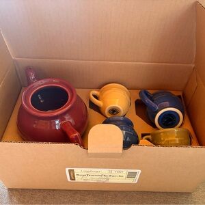 Longaberger Multicolor Ceramic Tea Set - Red, Yellow, Blue, Green